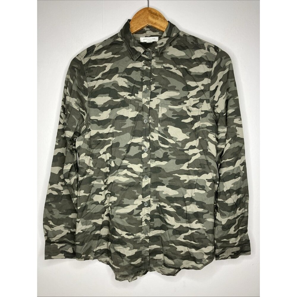Beach Lunch Lounge Camo Camouflage Longsleeve Blouse Green Women's Medium